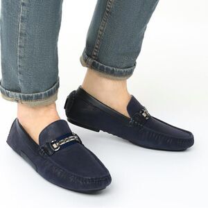 Bruno Marc Santoni 03 Men's Navy Slip-on Penny Loafers Moccasins Shoes